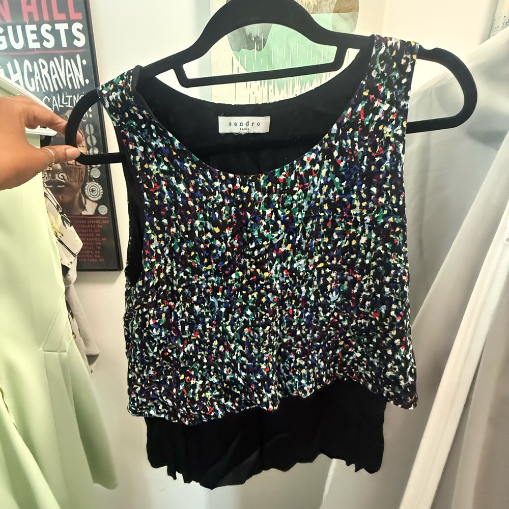 Sandro Black and Multicolor Speckled Tank Top